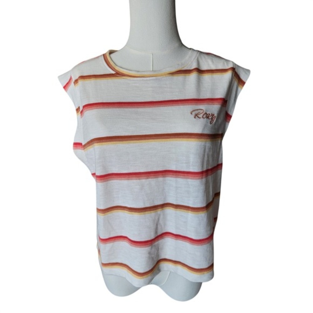 Roxy‎ Striped Sleeveless T Shirt Top Red Tan Yellow White M